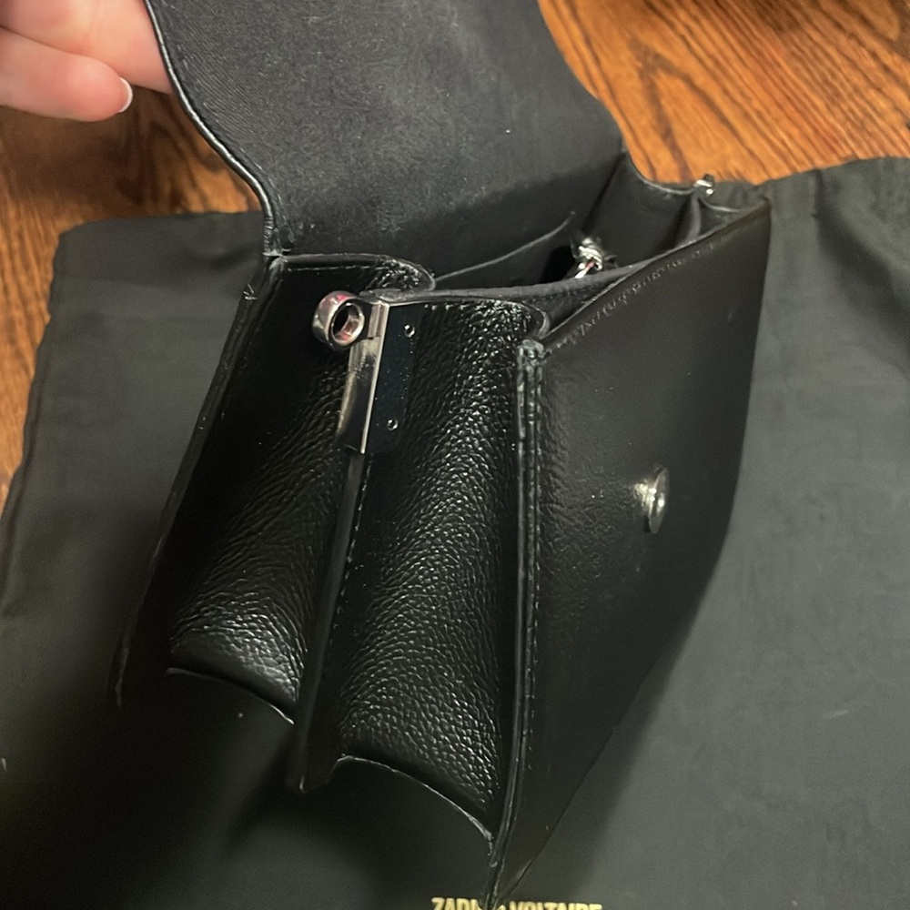 Zadig & Voltaire Black Leather Crossbody Bag with Silver Wing Emblem - Picture 5 of 7